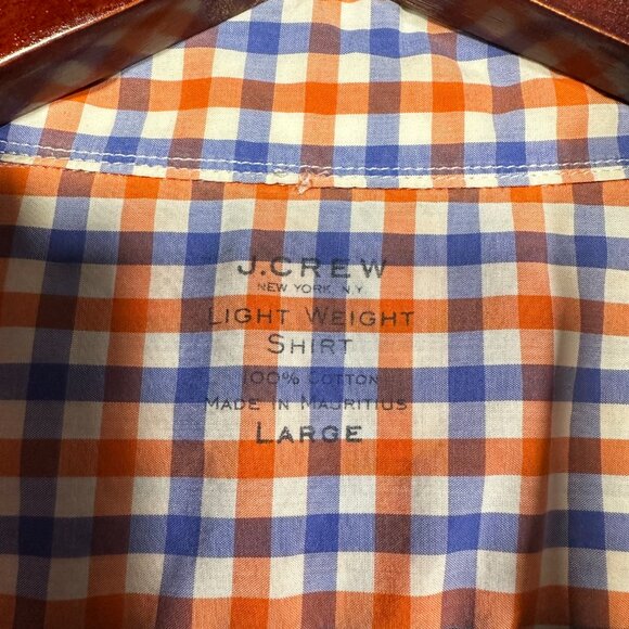J Crew Shirt Mens Large Light Weight Cotton Orange Blue Check Pocket Button Down - Picture 6 of 9